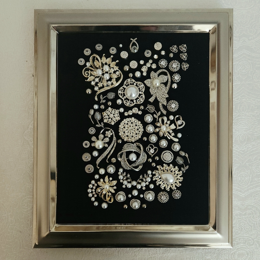 Custom Made Silver And Pearl Jewelry Art For Home Or Wall Decor